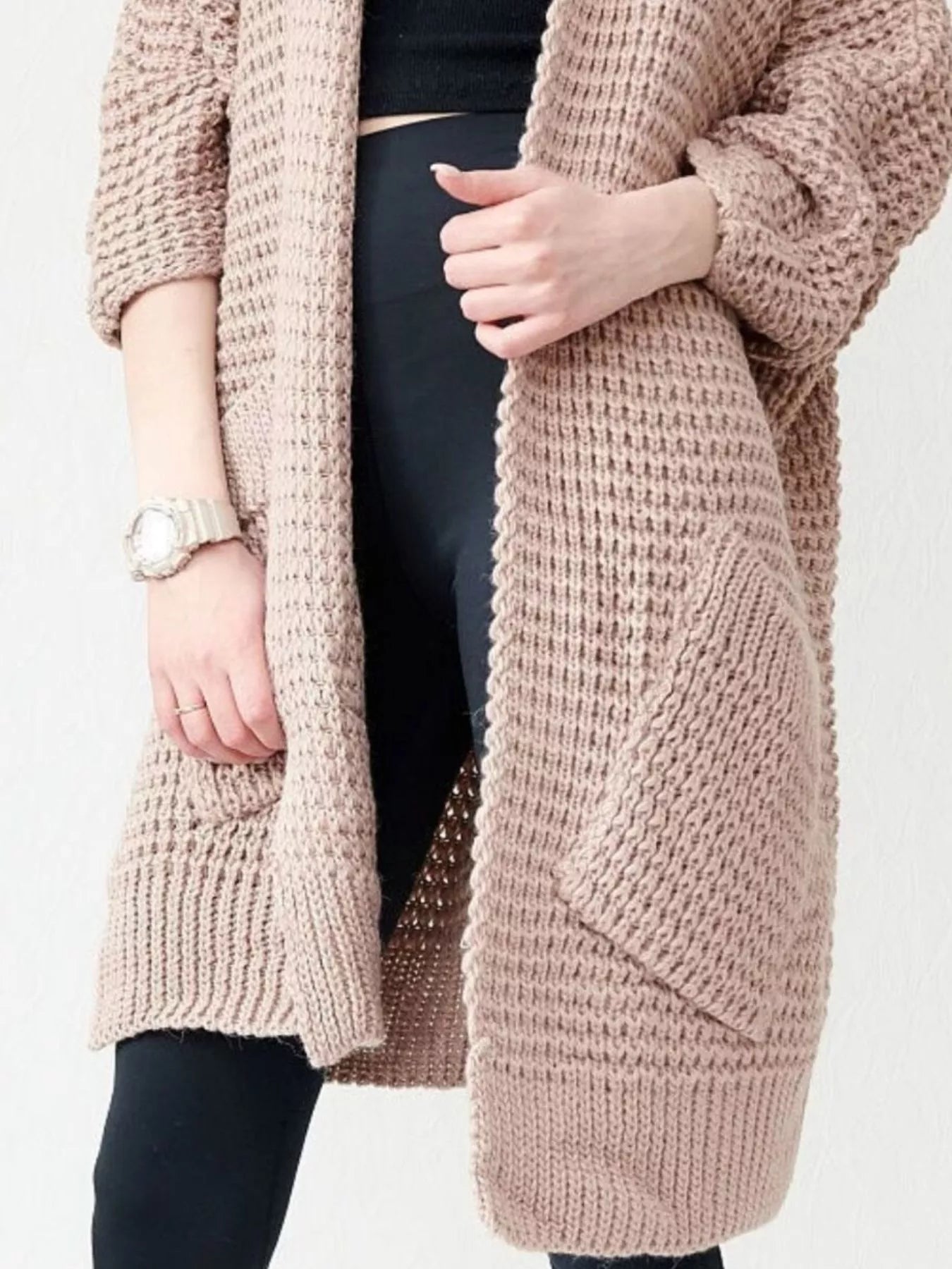 Sarah Express Women's Chunky Knit Open Front Cardigan Plus Size Waffle Knit Sweater