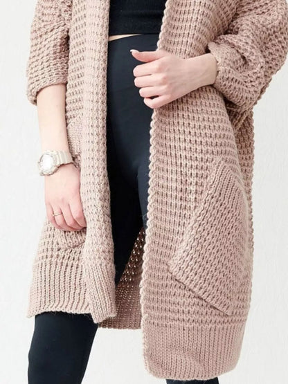 Sarah Express Women's Chunky Knit Open Front Cardigan Plus Size Waffle Knit Sweater