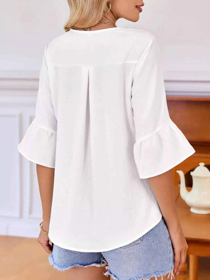 Sarah Express Women's Ruffled Flounce Sleeve Blouse - Elegant Polyester Top