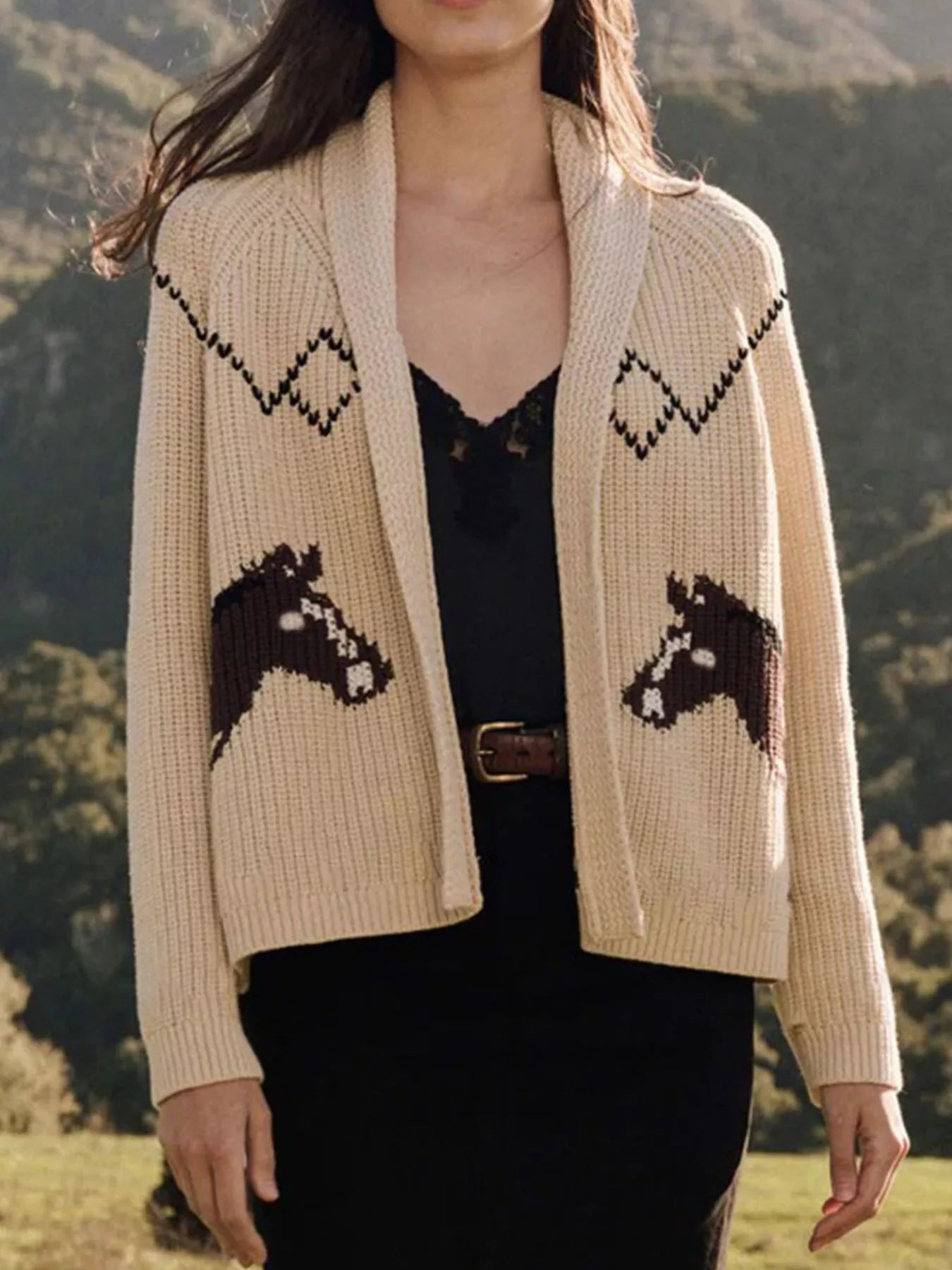 Sarah Express Women's Open Front Long Sleeve Cardigan - Lightweight Layering Sweater Beige