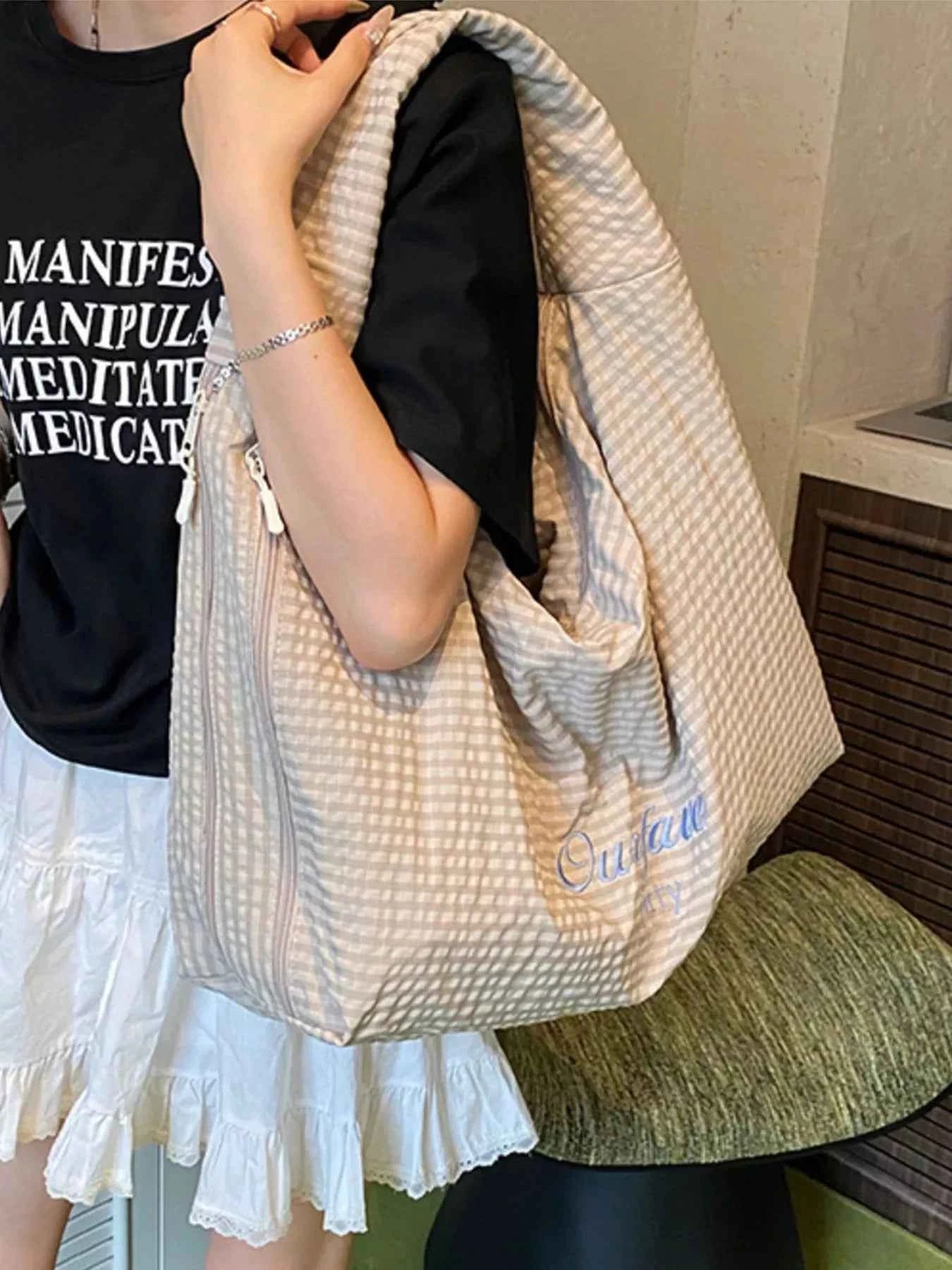 Casual Style Plaid Handbag