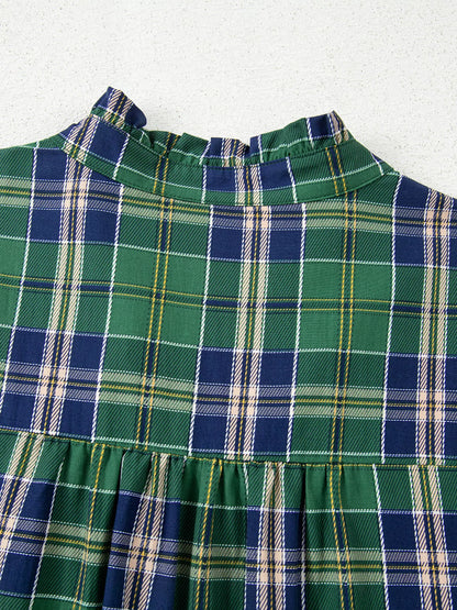 Sarah Express Women's Plaid Frilly Collar Long Sleeve Shift Mini Dress