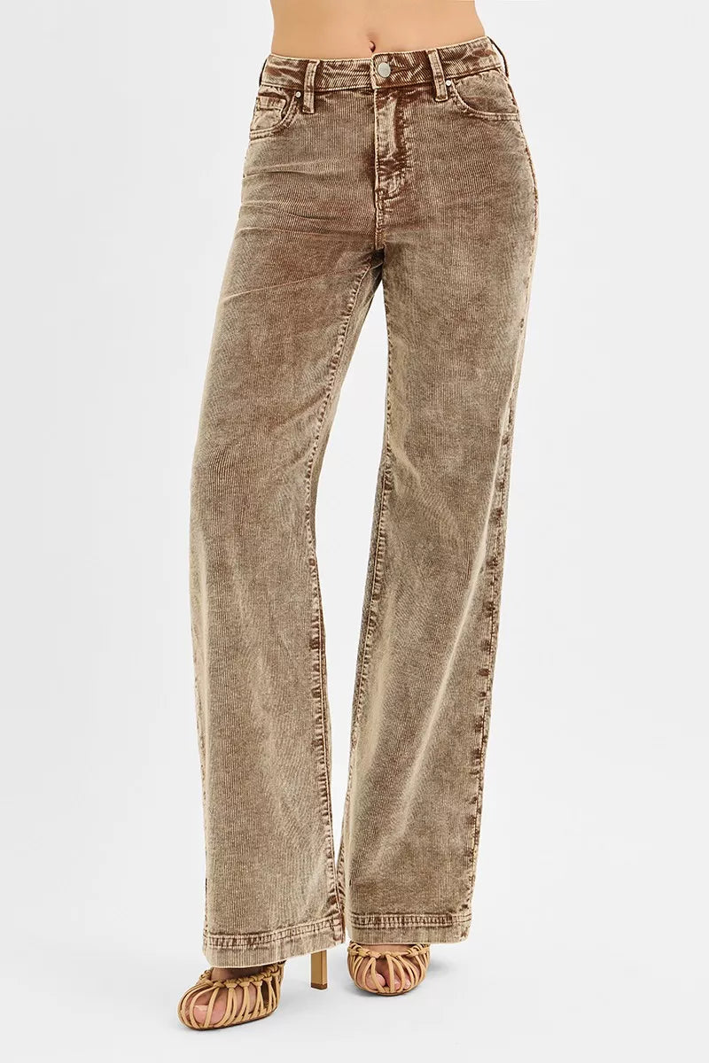 Sarah Express Women’s High Rise Wide Leg Corduroy Pants Casual
