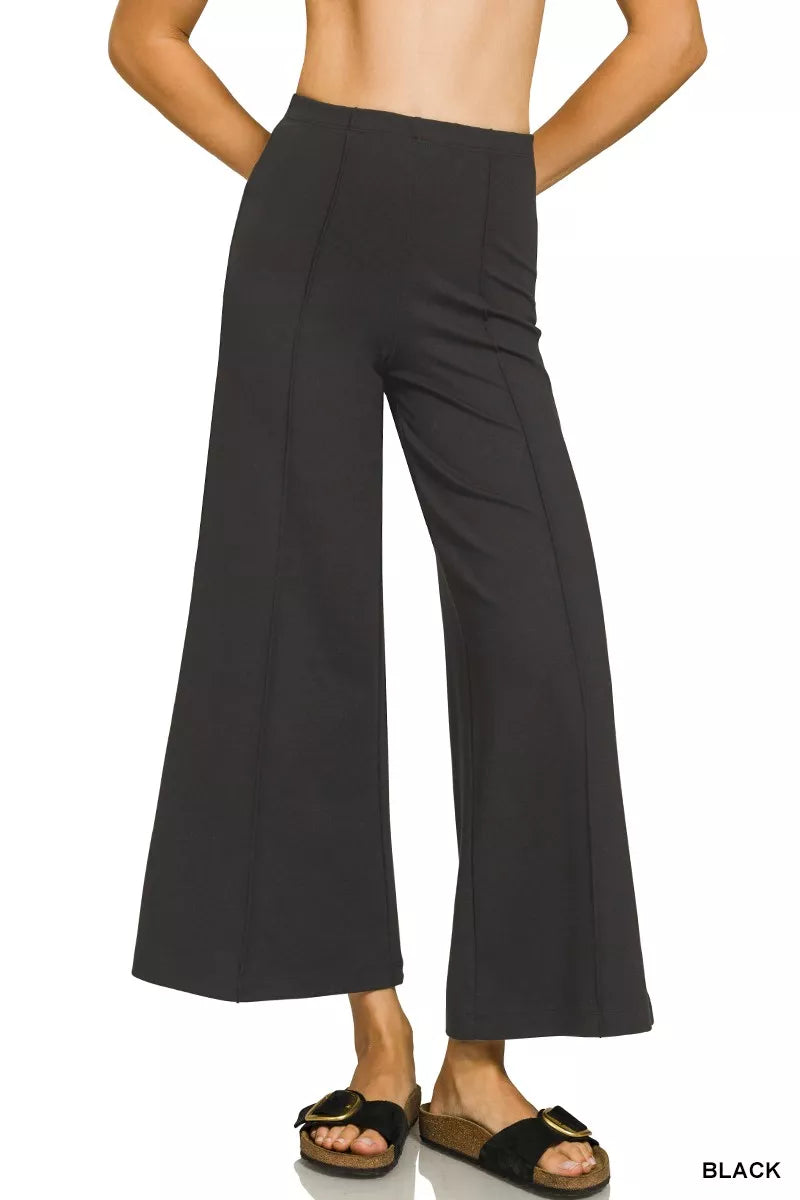 Sarah Express Women's Heavy Ponte Elastic Waistband Pintuck Pants BLACK
