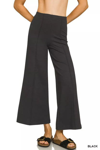 Sarah Express Women's Heavy Ponte Elastic Waistband Pintuck Pants BLACK