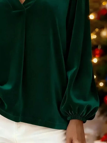 Sarah Express Women's Velvet V-Neck Long Sleeve Blouse Plus Size