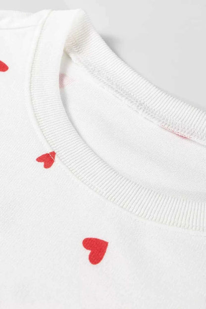 Sarah Express Women's Hearts Printed Long Sleeve Top & Drawstring Pants Lounge Set