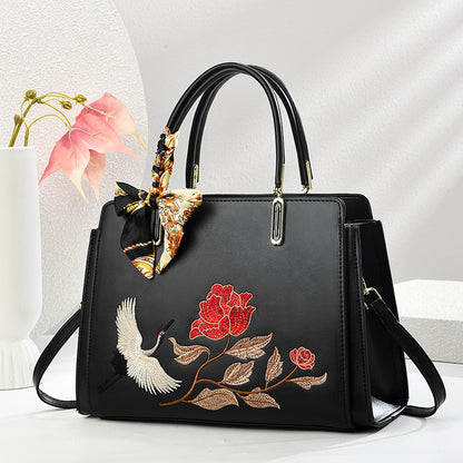 Sarah Express Chinese Embroidered Crane Crossbody Tote Bag for Women - Fashion Handbag with Multiple Compartments