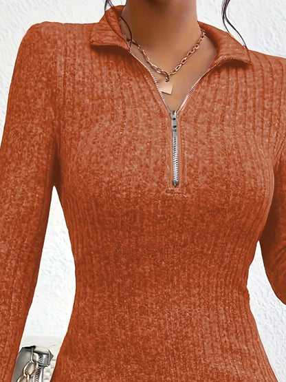 Sarah Express Ribbed Knit Bodycon Mini Dress with Zipper - Fitted Stretch Dress