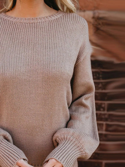 Sarah Express Women's Tied Back Long Sleeve Sweater - Ribbed Knit Pullover