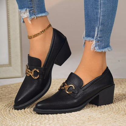 Sarah Express Women's Point Toe Block Heel Loafers