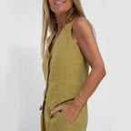 Sarah Express Women's V-Neck Button Vest and Straight Pants Two Piece Set