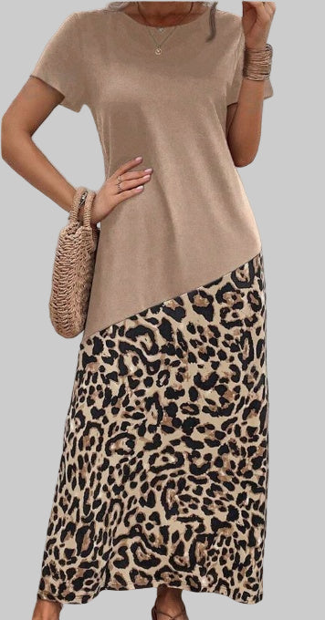 Sarah Express Women's Leopard Print T-Shirt Dress Short Sleeve Casual Knit