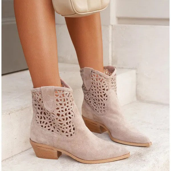 Sarah Express Womens Plus-Size Fashion Ankle Boots With Hollowed-Out Design And Chunky Heel