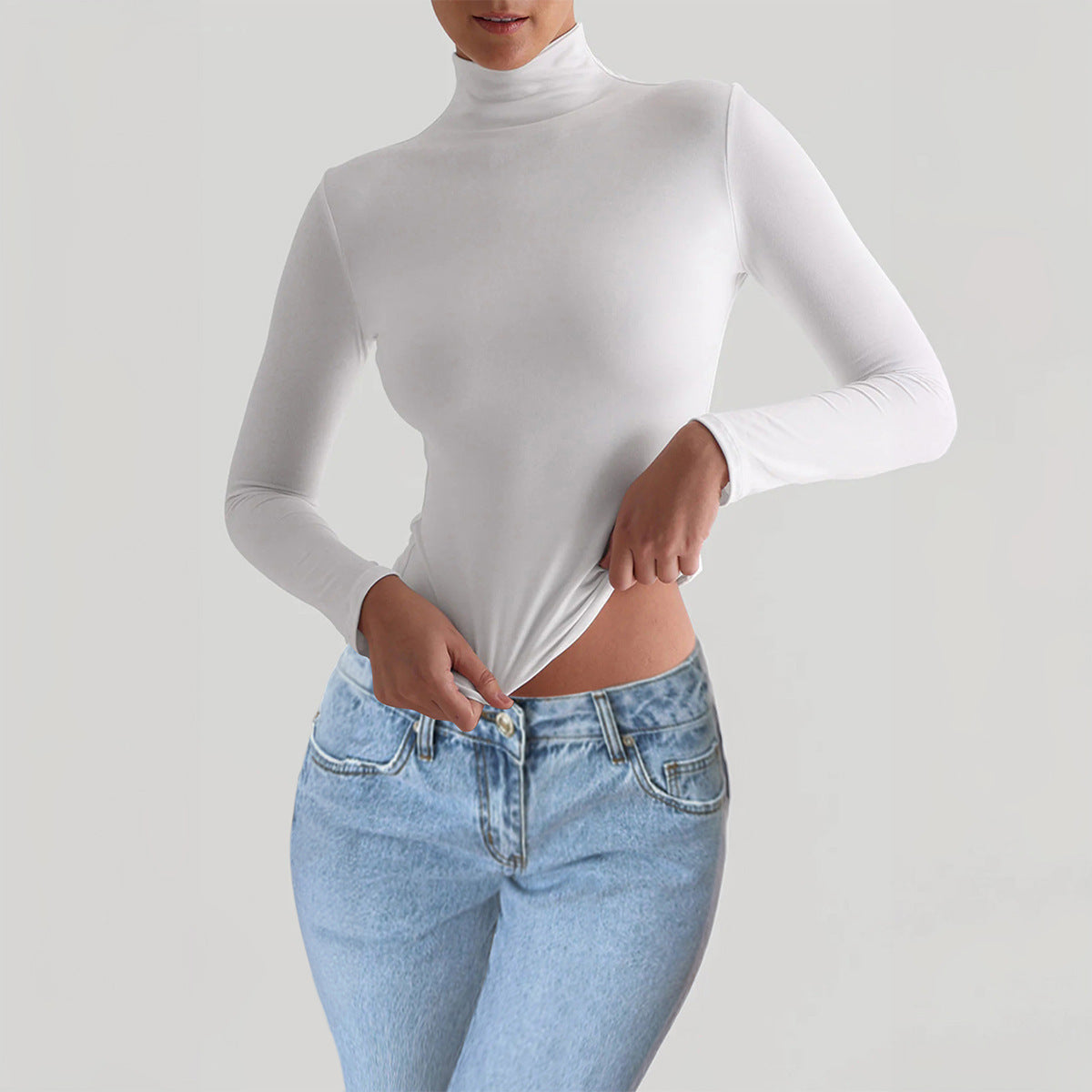 Women's Slim-Fit Solid Color Knitted Long Sleeve Shirt