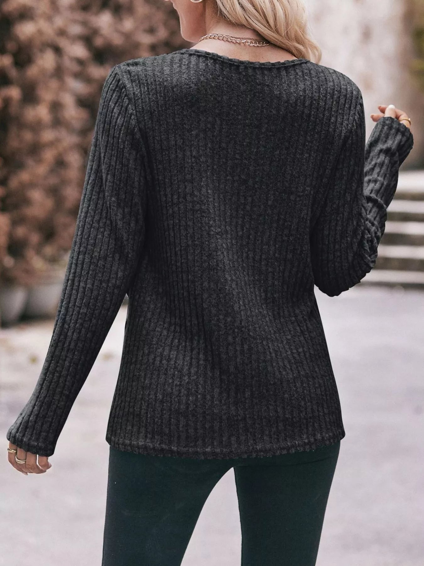 Sarah Express Women's Ribbed Knit Long Sleeve T-Shirt