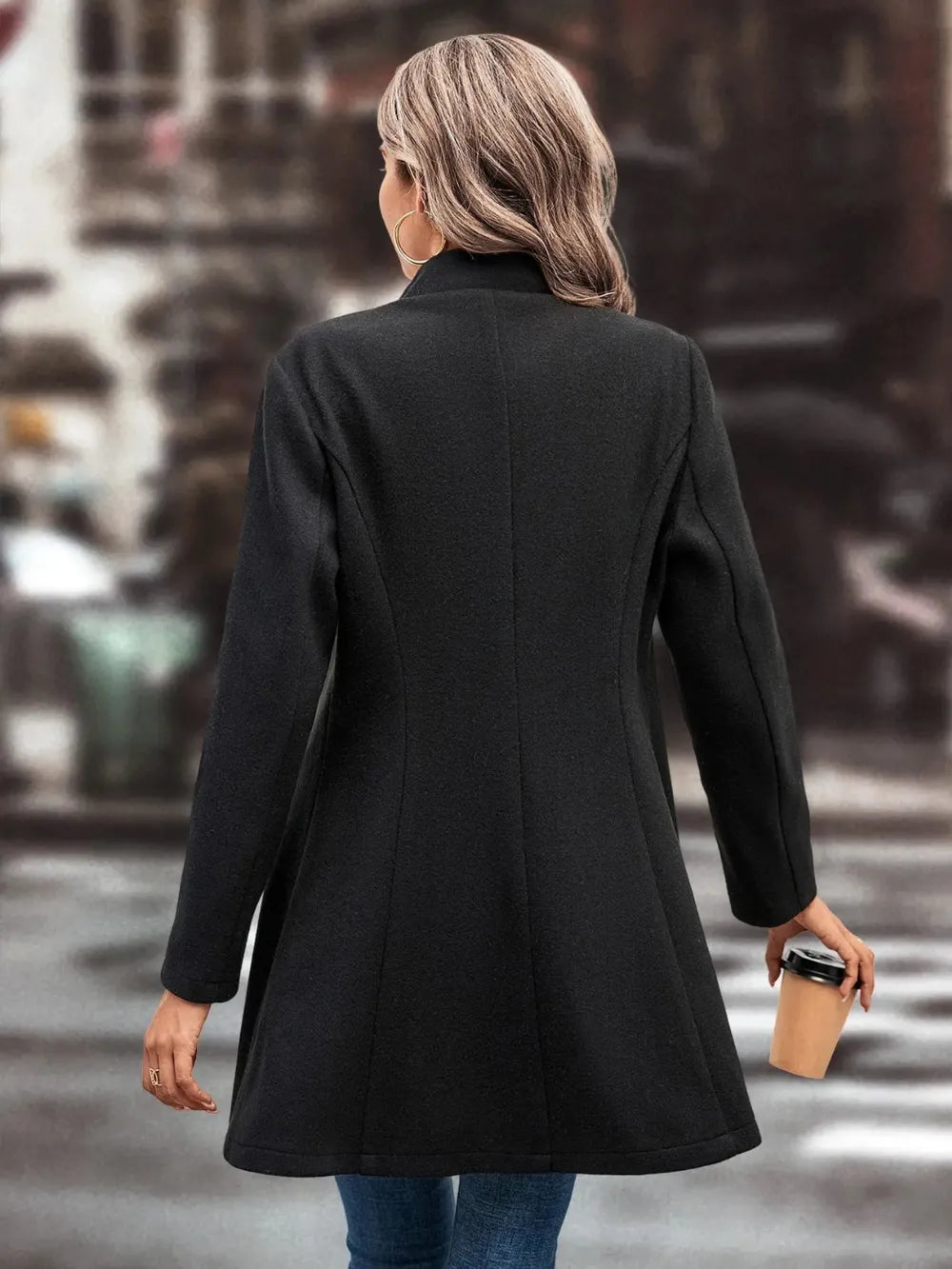 Sarah Express Women's Collared Neck Long Sleeve Longline Coat