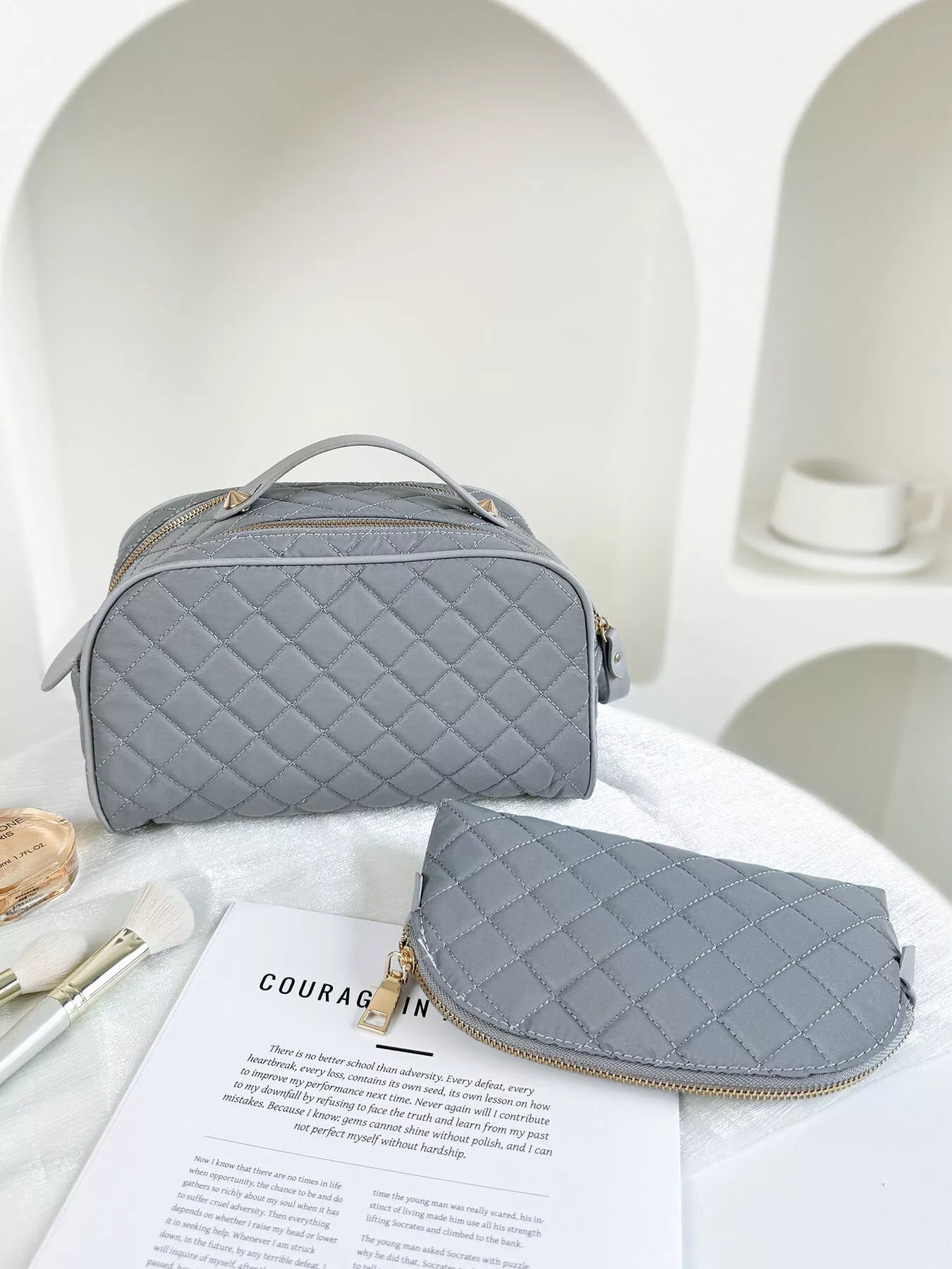 Sarah Express Women's Top Handle Handbag with Detachable Clutch Grey ONESIZE