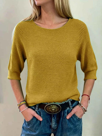 Sarah Express Women's Ribbed Knit Round Neck Sweater - Plus Size Available Yellow