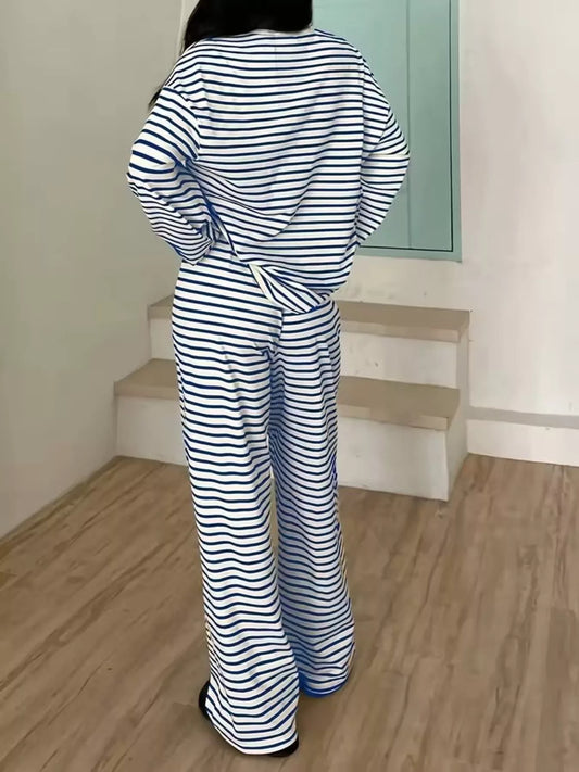 Sarah Express Women's Striped Long Sleeve Top and Pants Lounge Set