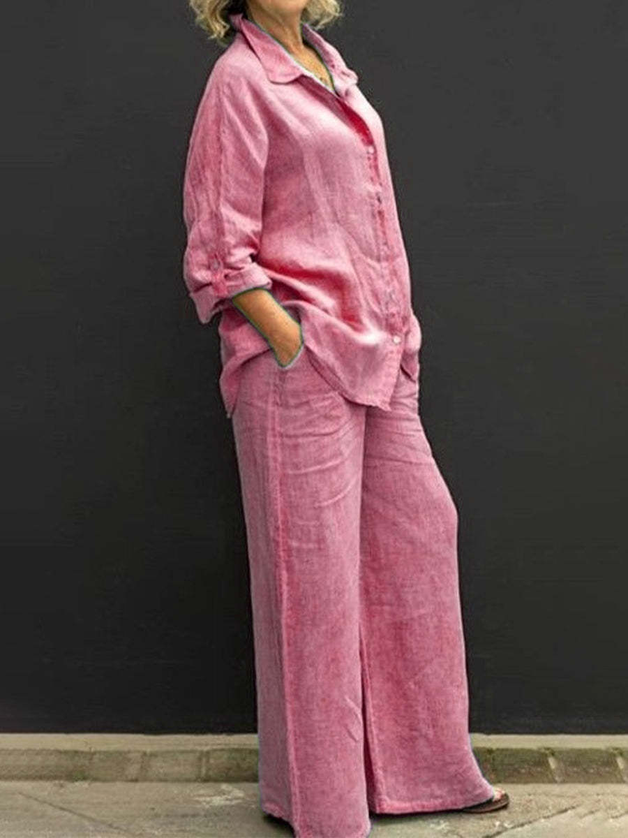 Sarah Express Casual Urban Shirt and Pants Set Long Sleeve Two Piece Matching Outfit