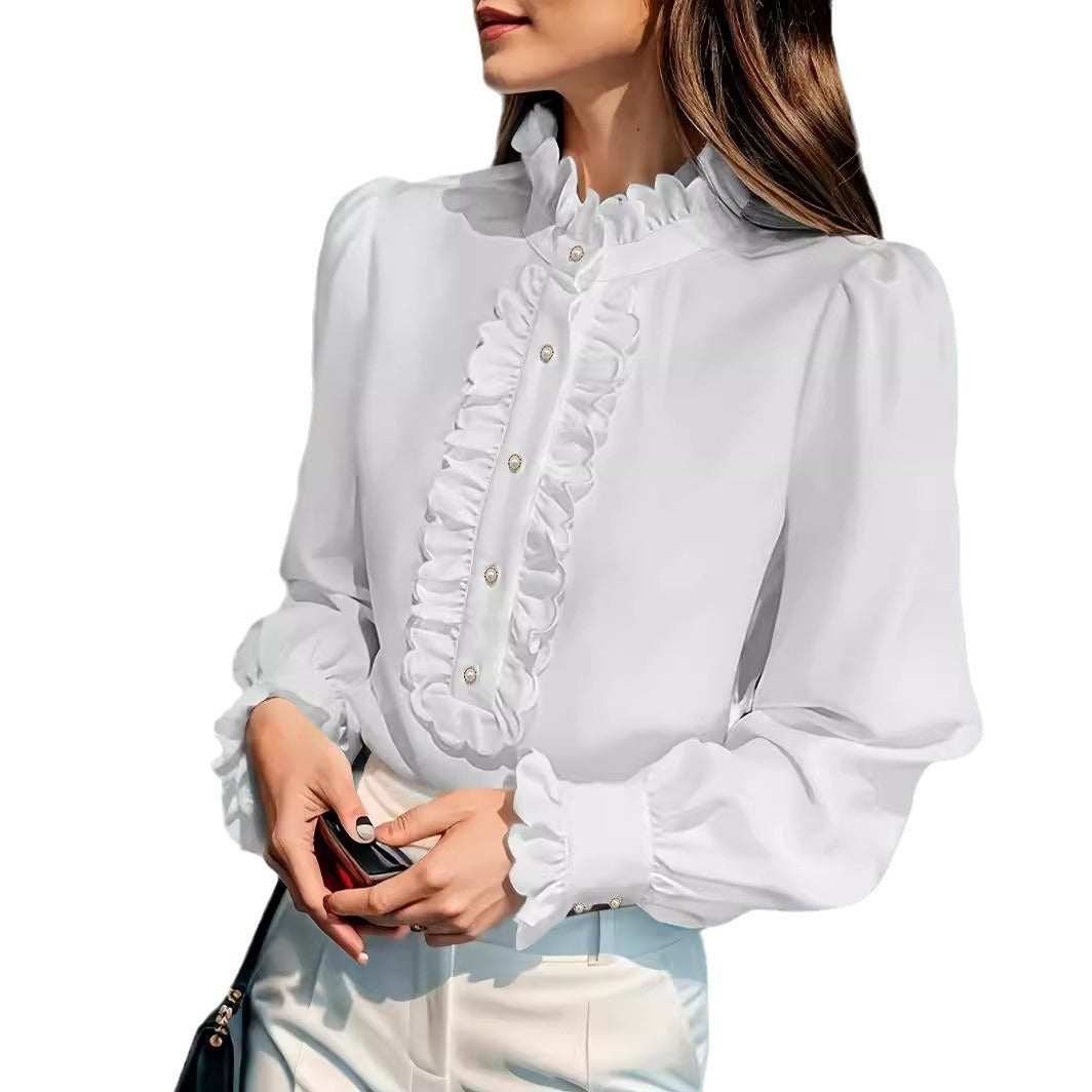 Sarah Express Women's Ruffled Cardigan Shirt Long Sleeve Button Front