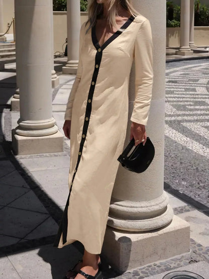 Sarah Express Women's Contrast Trim Button-Down Midi Dress