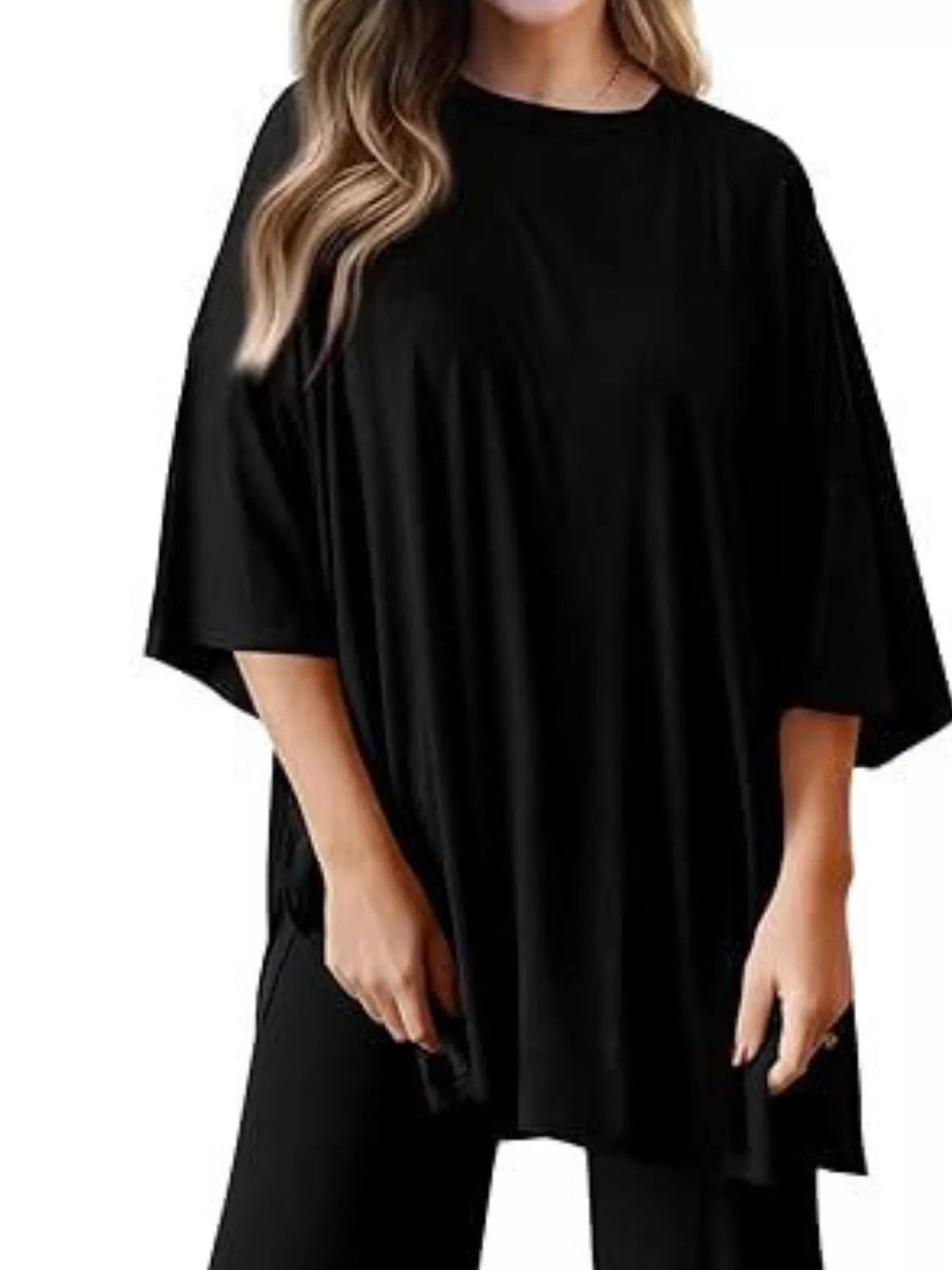 Sarah Express Relaxed Fit Round Neck Top and Pants Two-Piece Lounge Set