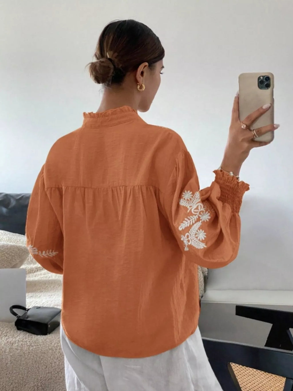 Sarah Express Women's Embroidered Long Sleeve Blouse