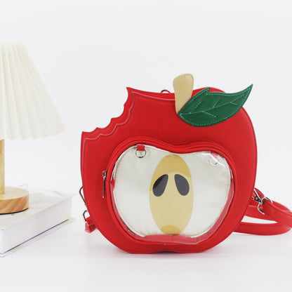 Sarah Express Apple-Themed PU Crossbody Bag for Women – Cute Mini Shoulder Bag for School & Daily Commute | Red & Green Red