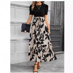 Sarah Express Women's Floral Print Maxi Dress Round Neck Short Sleeve A-Line Vacation