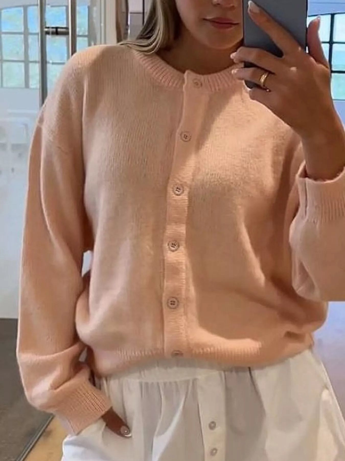 Sarah Express Women's Button-Down Knit Cardigan Pale Blush