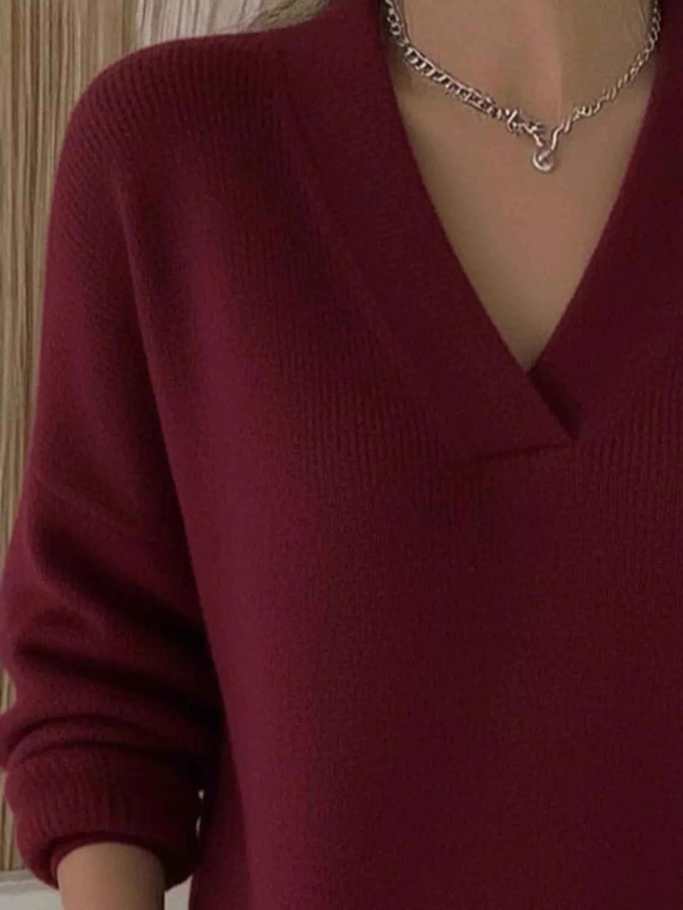 Sarah Express Women's V-Neck Dropped Shoulder Sweater - Relaxed Fit Plus Size Pullover