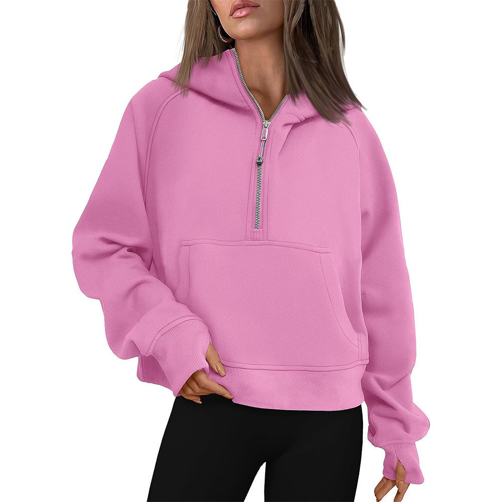 Sarah Express Women's Hooded Zipper Sweater Fleece Lined Fall Winter Casual Loose Fit Outerwear