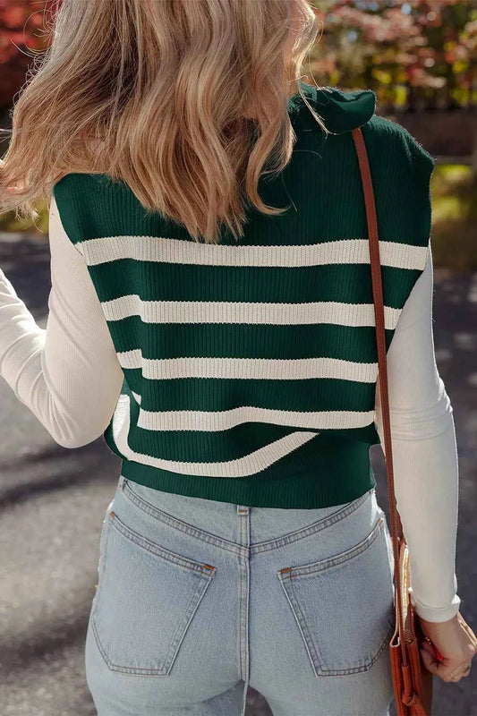 Ribbed Half Zip Collared Sweater Vest