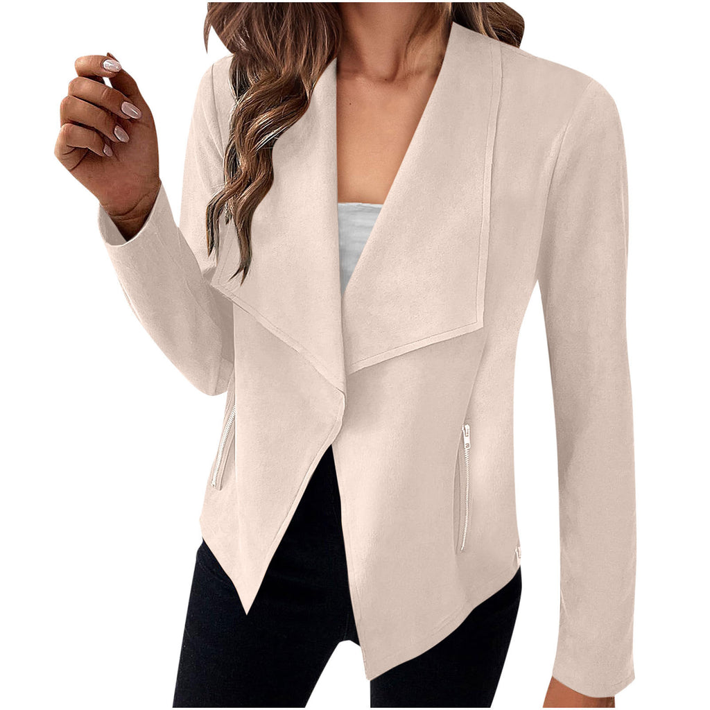 Sarah Express Women's Solid Color Suede Jacket Long Sleeve Button Front Coat