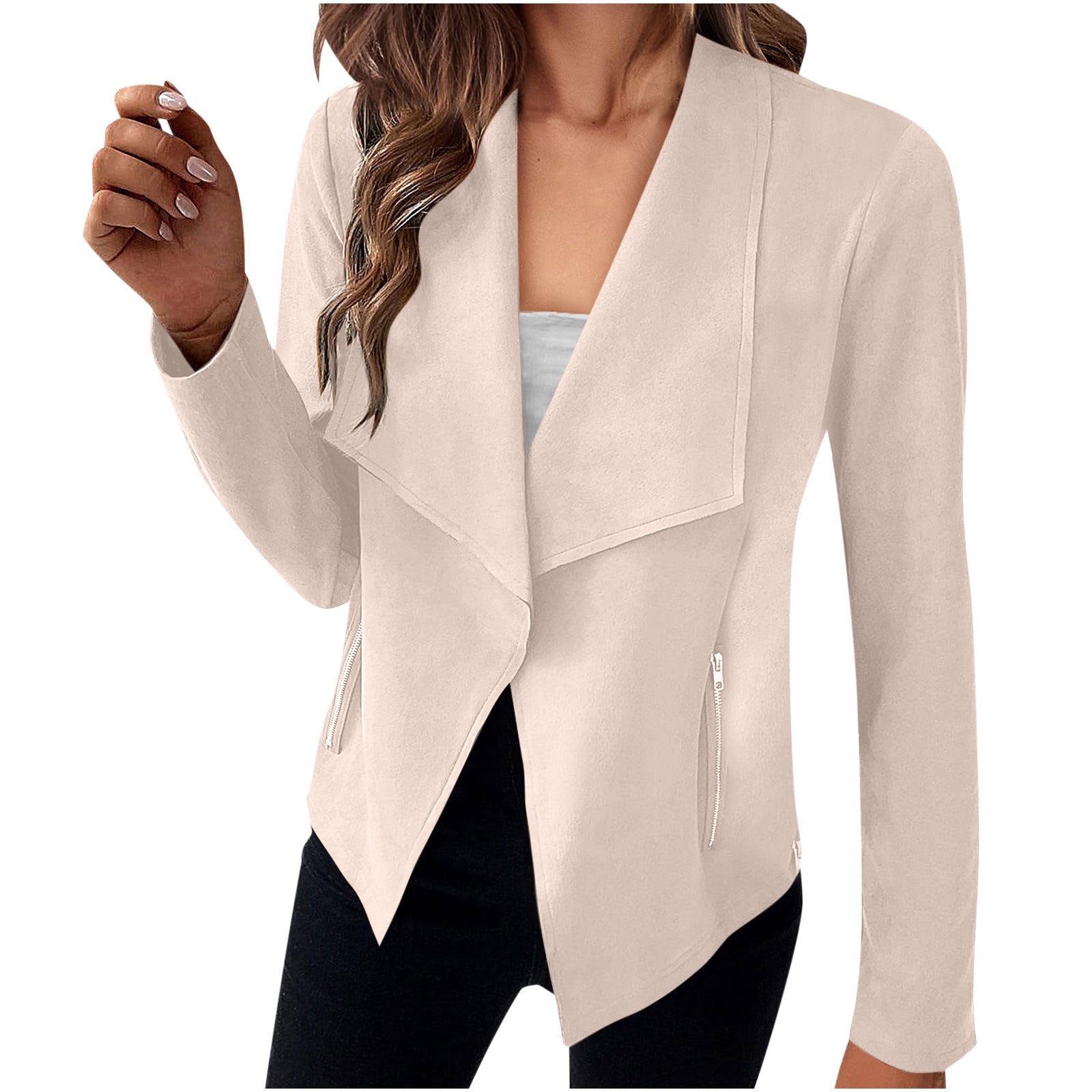 Sarah Express Women's Solid Color Suede Jacket Long Sleeve Button Front Coat