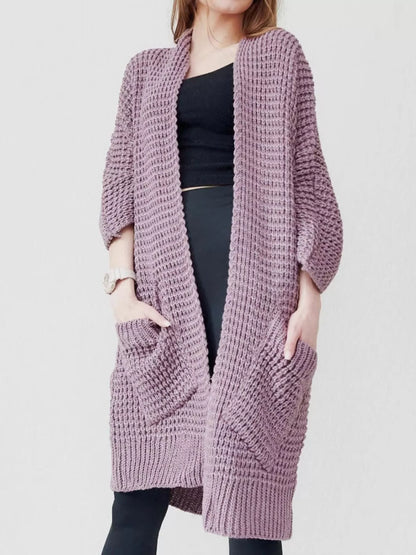 Sarah Express Women's Chunky Knit Open Front Cardigan Plus Size Waffle Knit Sweater Purple