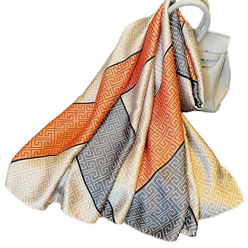Sarah Express Women's Lightweight Silk Scarf Plaid Sun Protection Shawl Spring Summer