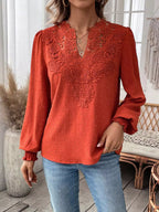 Sarah Express Women's Lace Trim Long Sleeve Blouse