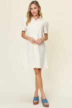Sarah Express Women’s Plus Size Textured Collared Short Sleeve Dress