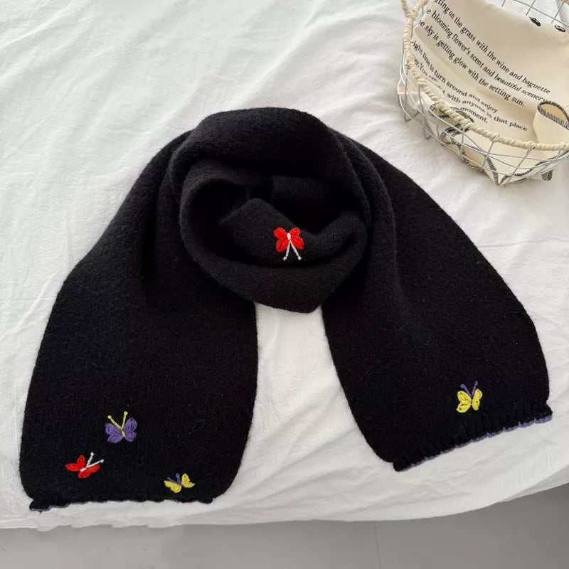Sarah Express Women's Butterfly Embroidered Knitted Scarf - Soft Polyester Winter Wrap