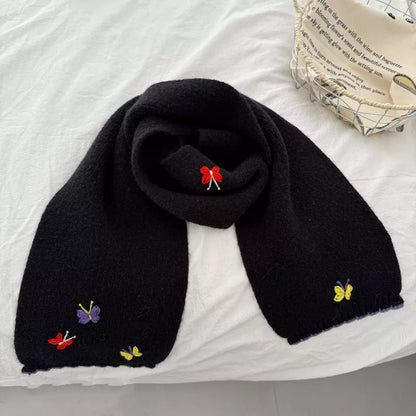 Sarah Express Women's Butterfly Embroidered Knitted Scarf - Soft Polyester Winter Wrap