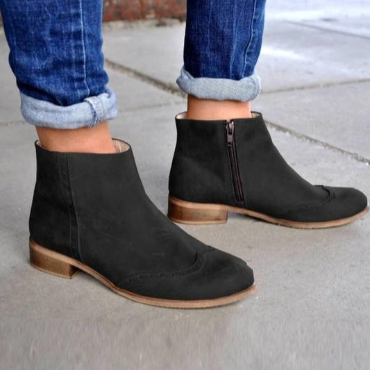 Sarah Express Women's Waterproof Platform Ankle Boots - Korean Style Side Zipper Low Heel Boots