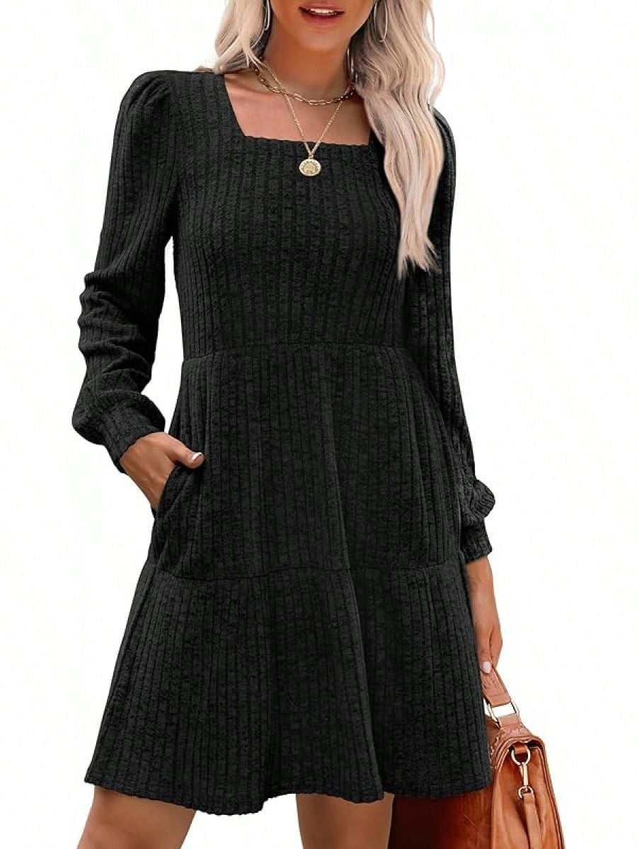Sarah Express Women's Round Neck Knitted Sweater Dress Long Sleeve Bodycon
