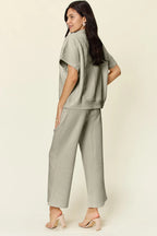 Sarah Express Women’s Plus Size Textured Half Zip Top and Pants Set
