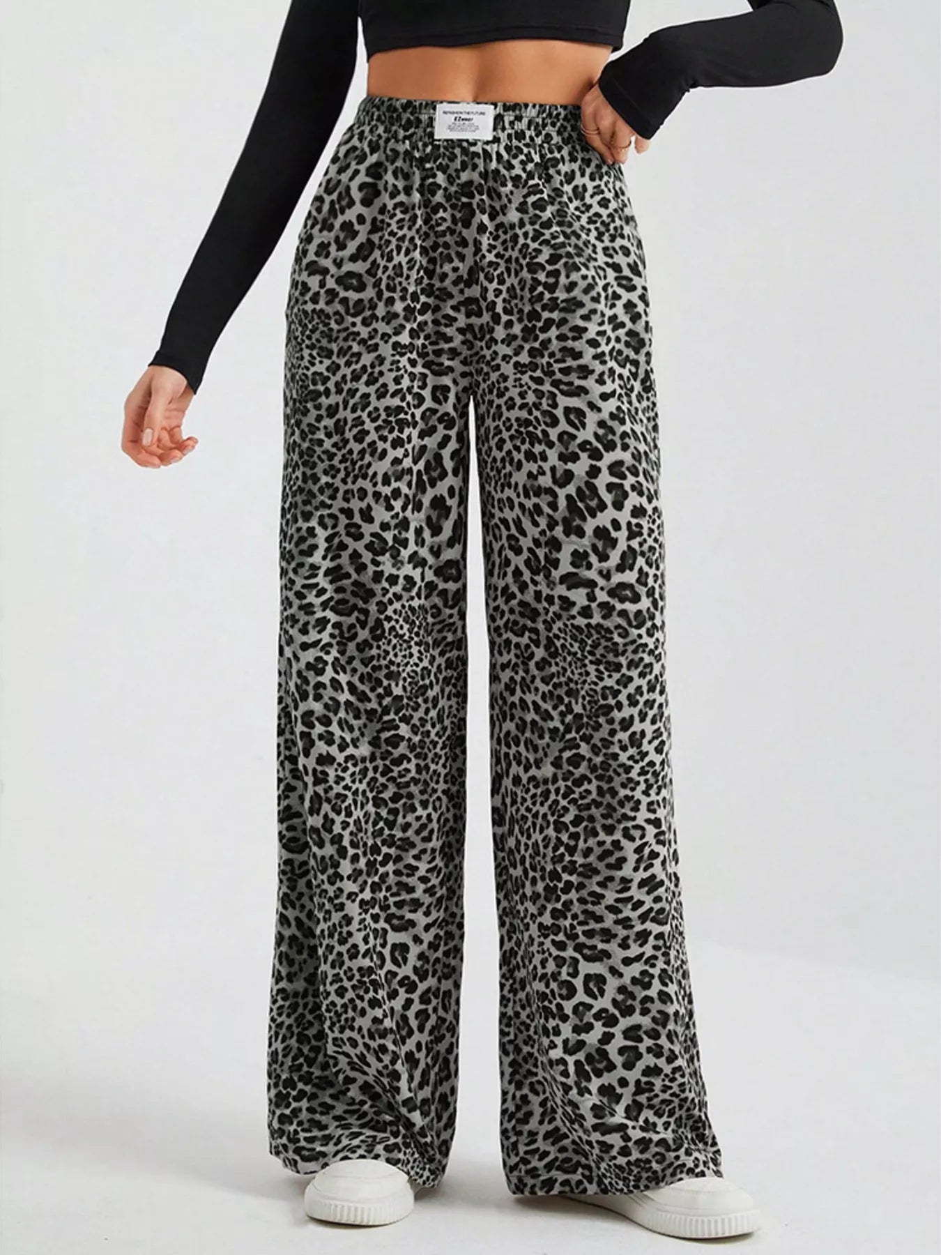 Sarah Express Women's Leopard Print Wide Leg Pants - Drawstring Casual Bottoms