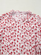 Sarah Express Women's Floral Button Down Long Sleeve Shirt - Ruffled Viscose Blouse