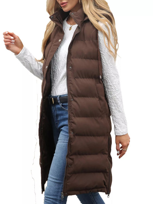 Sarah Express Women's Snap Down Hooded Padded Longline Vest Coat