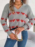 Sarah Express Women's Heart Johnny Collar Long Sleeve Sweater